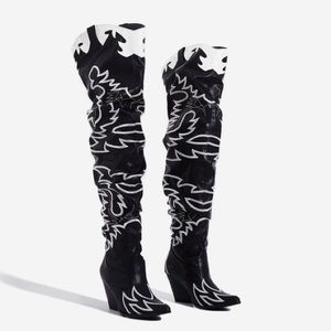 Kelsie Embroidered Western Thigh High Long Boots